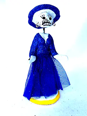 Catrina  Skeleton  Figure In Blue With Glitter   Day Of The Dead  Mexico • $21