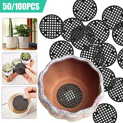 50/100x Flower Pot Hole Mesh Pad 45x1.5mm Round Bottom Grid Mat Drainage Plant • £5.81