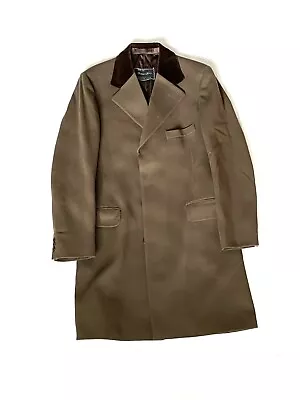 Mens Vintage FORTNUM & MASON Rodex Velvet Collar Covert Coat 40R 40 Reg Regular • £199.99