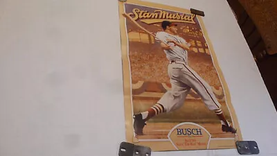 VINTAGE STAN MUSIAL BUSCH BEER BASEBALL POSTER 23  X 14  PRE-OWNED • $4.99