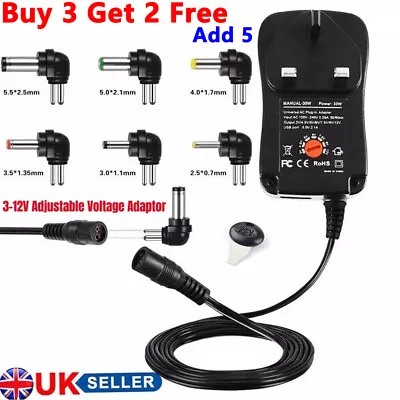 Universal 3-12V Adjustable Voltage Adapter Charger USB AC/DC Power Supply Kit • £8.99