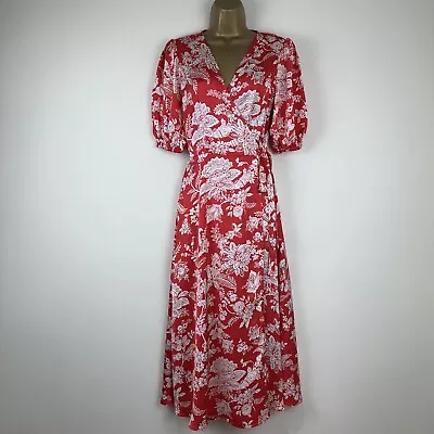 Finery Wrap Midi Dress Red Floral Print Silky Womens New Size 81012 & 18 • £12