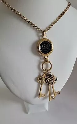 Vtg Joann Rivers Etruscan 3 Skeleton Key Charms Pendants Necklace • $59.99