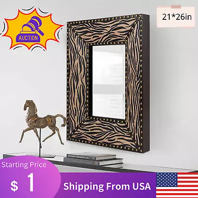 Wall Hanging Mirror Brown Zebra Rectangle Decorative Mirror Rivet Decoration • $1