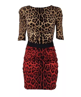 DOLCE & GABBANA Rihanna Silk Mini Red Brown Leopard Dress Size S US4 IT4 • $350