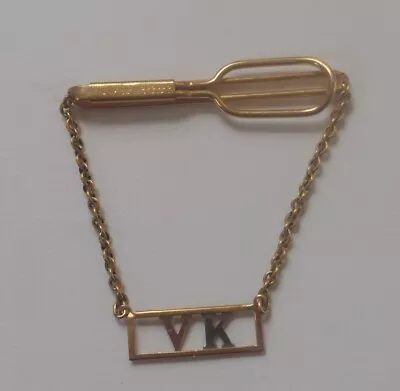 Vintage Swank Men's Tie Bar Tie Clip With Chain Gold-tone Monogrammed VK • $14.95