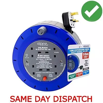 £16.99 • Buy 10m Extension Lead Reel Socket Heavy Duty 4 Socket Gang Way Cable 1.0mm