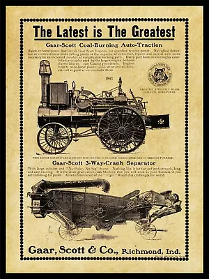 1903 Gaar Scott Traction Engine & Thresher NEW Metal Sign: Richmond Indiana • $19.88