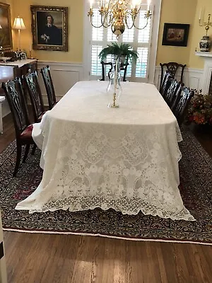 Genuine 19th Century Vrai Dentelle Banquet Size Tablecloth - Magnificent • $7999