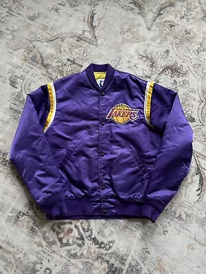 Vintage 90s LA Lakers Satin Snap Button Starter Jacket Purple • $60