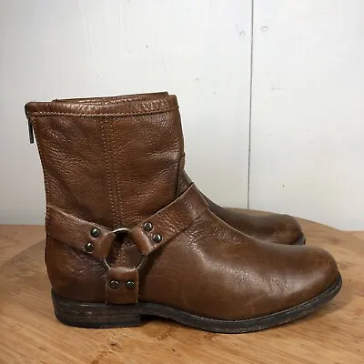 Frye Boots Women's 7.5 B Phillip Harness Short Leather Brown Western Shoe Zip • $62.97