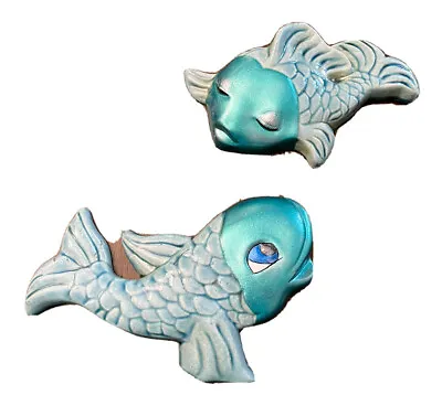 $39 • Buy Vtg Chalkware Pink Blue Fish Wall Plaques Set Of Two Anthropomorphic.
