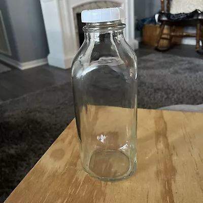 Heavy Glass 1L Milk Bottle W/Plastic Snap On Cap. Very Nice.  Reusable. • £14.24