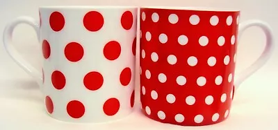 Red Dots & Spots Mugs Set Of 2 Fine Bone China Balmoral 9.5 Oz 275 Ml Cups UK • £14.50