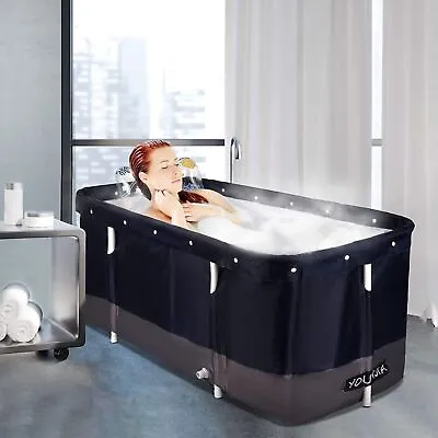 Portable Foldable Bathtub Soaking Standing Bath Tub For Hot Ice Bath Spa W/ Lid • $66.99