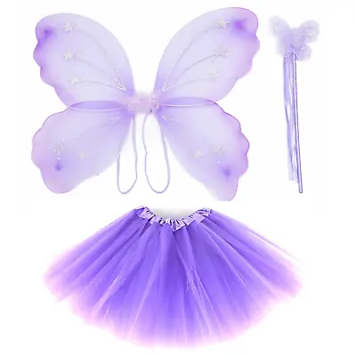 Large Glitter Fairy Wings Wand And Tutu Fancy Dress Set Costume Girls Ladies • £10.99