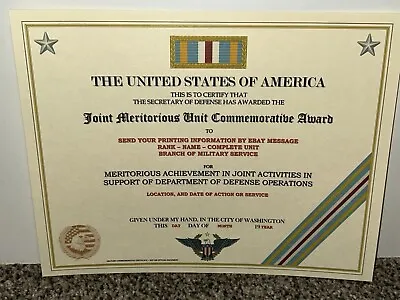 Joint Meritorious Unit Commemorative Award Certificate ~w/printing T-1 • $15.16