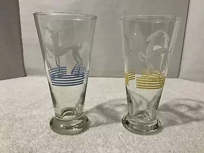 2 Vintage PILSNER BEER GLASS TUMBLERS With DEER GAZELLE PRINTS Art Deco Or MCM • $8.95