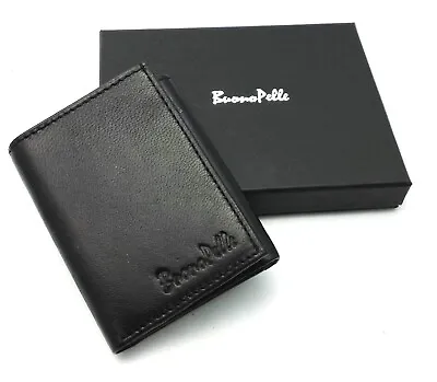Mens Quality Soft Real Leather Black Trifold Wallet Credit Card & Id Holder Box • £5.45