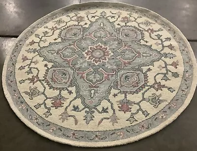 BEIGE / BLUE 6' X 6' Round Back Stain Rug Reduced Price 1172666594 HG922B-6R • $104