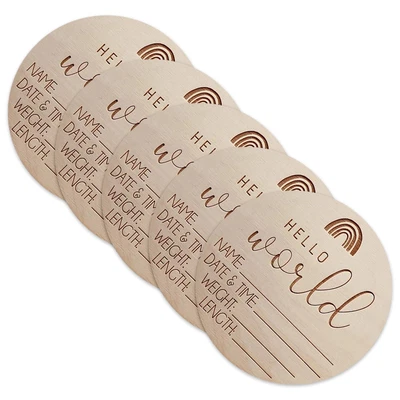 5x Newborn Announcement Sign Wooden Baby Arrival Sign 4 In Hello World Name Sign • $14.22