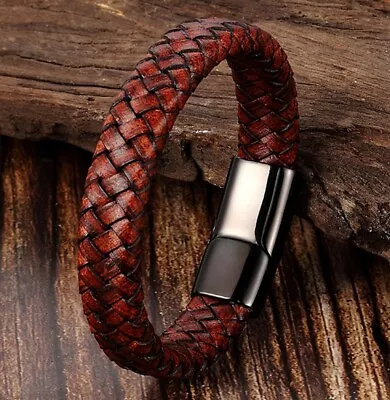 Men Women Vintage Brown Braided Genuine Leather Bracelet Wristband Bangle 6.5-9  • $13.75