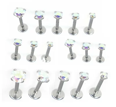 16G Flat Back Earrings-NEW-Threadless Push Pin AB Crystal Nose Ring Labret Rings • $6.96