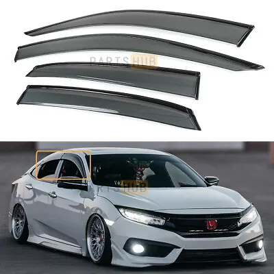 For 2016-2021 Honda Civic Sedan Black Trim Smoked Tinted Window Visor Rain Guard • $39.99