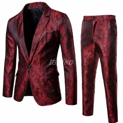 Occident Mens Shiny 2 Piece Blazer+Pants Suits Coats One Botton Lapel Slim Fit L • $104.99