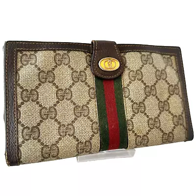Vintage Gucci Bifold Long Wallet Sherry Line GG Canvas Auth From JAPAN 0113 • $149.99
