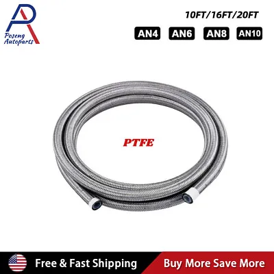 AN4/AN6/AN8/AN10/AN12 Stainless Steel Braided PTFE Fuel Line Hose Oil Gas Line • $50.89