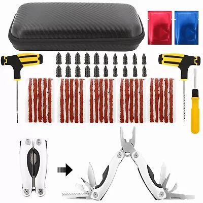 Car Truck Motorcycle Tire Repair Kit DIY Flat Home Plug Patch Multi Pliers Box • $17.47