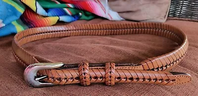 Gorgeous Vintage Women's Smooth Tan Brown Leather Braided Thin Belt • $24