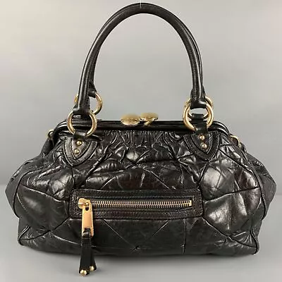 MARC JACOBS Black Quilted Leather Satchel Stam Handbag • $380