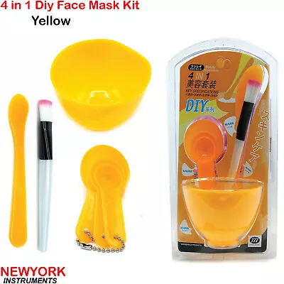 4 In 1 DIY Facial Face Beauty Mask Tool Set Mixing Bowl Brush Stick Spoon Yellow • $8.25