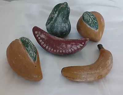 Vintage Mexican Clay Pottery Terracotta Fruit Hand Painted 5 Pieces • $19.99