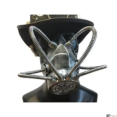 KBW Four Tubes Steampunk Halloween Costume Gas Mask Silver Black One-Size • $19.97