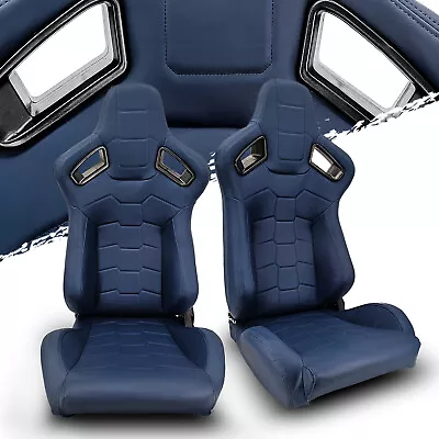 2 X Reclinable Blue PVC Leather Left/Right Racing Seats W/SLIDER • $308.38