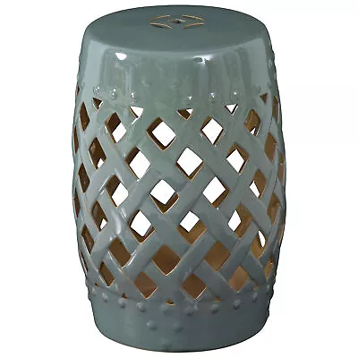 13  Ceramic Indoor Outdoor Lattice Garden Stool Decorative Round Drum Side Table • $72.79