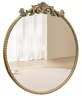 Round Mirror 24''Baroque Style Circle Mirror Vintage Gold Metal Frame Mirror • $129.45