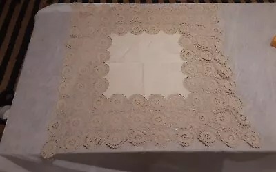 Cream Vintage Crochet Lace Crocheted Doilies Table Cloth Square 80 CM  X 80 CM • $28.50