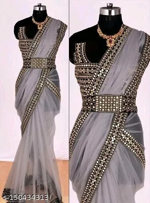 £35.99 • Buy Women Saree Bollywood Blouse Wedding Sequence Sari Indian Pakistani Partywear