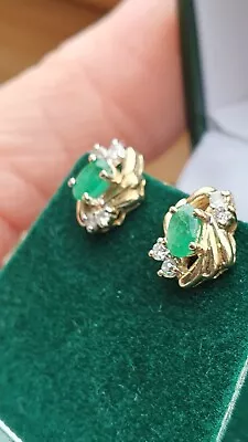 £199.99 • Buy BEAUTIFUL PAIR OF EMERALD & DIAMOND CLUSTER EAR STUDS 14CT GOLD.2.4g.5mm EMERALD