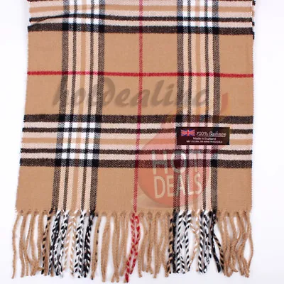 Men Women Unisex 100% CASHMERE Tartan Stripe Plaid Wool Wrap Scarf • $7.99