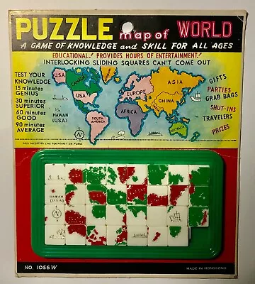 Vintage Sliding Plastic Tile Puzzle Map Of The World Game 1056W • $10.95