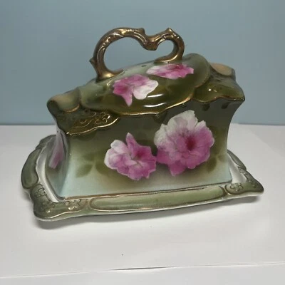 $125 • Buy Antique Royal Windsor England Porcelain Floral Cheese Butter Dish Keeper 9” X 7”