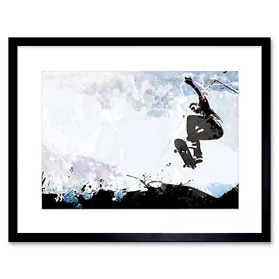 Sport Graphic Skateboarding Grunge Vector Silhouette Framed Wall Art Print 12X16 • $34.99