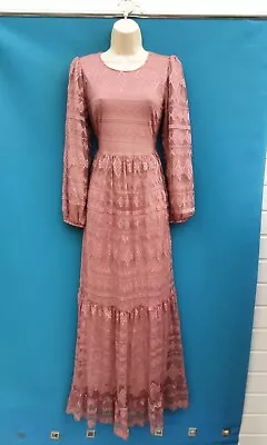 Long Dresseveningpartypink Lace60's70's80's Vintage Stylesize 8-10 Apnwt • £14.99