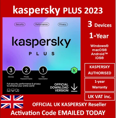£17.96 • Buy Kaspersky PLUS 2023 3-Device (1 Year) OFFICIAL Key EMAILED TODAY UK VAT Inc