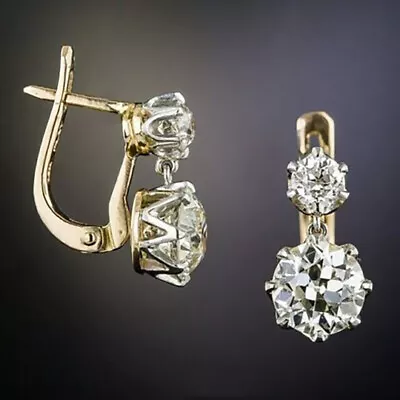 £113 • Buy 2.50Ct Round Cut White Diamond Lever Back Drop/Dangle Earrings 14K Gold Finish